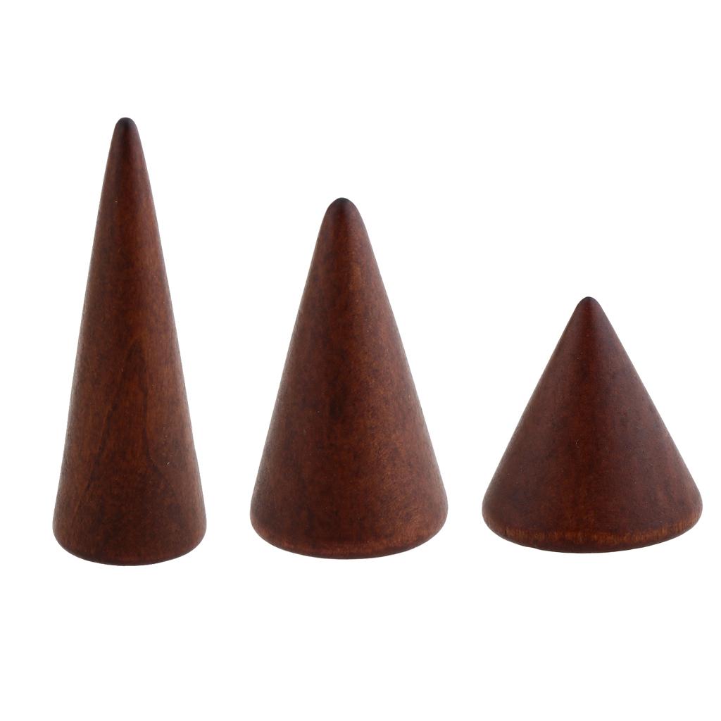 3 Pieces 3cm 5cm 8cm Wooden Cone Shape Ring Bracelet Jewelry Display Rack