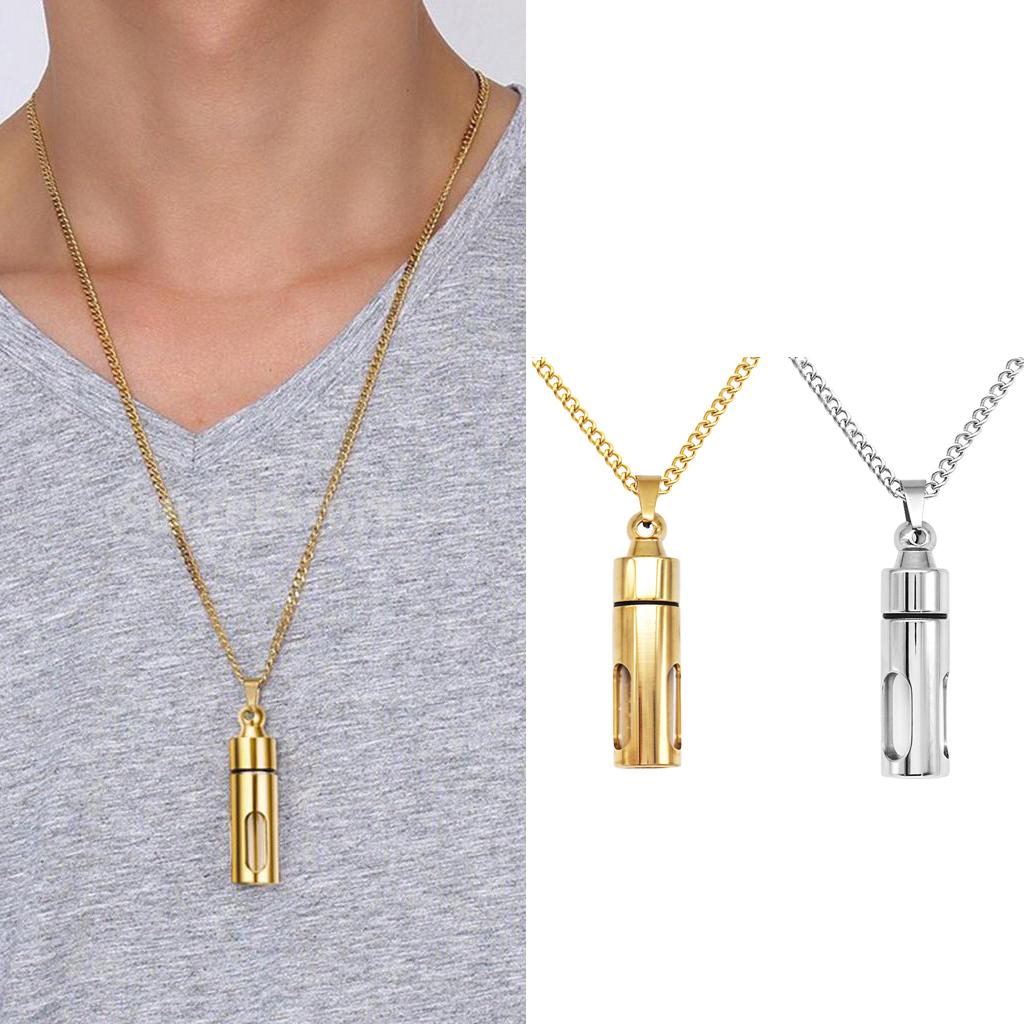 2 Pieces Stainless Steel Keepsake Tube Bottle Pill Holder Necklace Punk Men