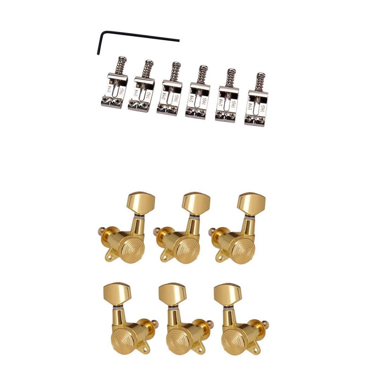 6pcs Electric Guitar Bridge Saddles+3R3L Guitar Tuning Pegs for Strat Tele