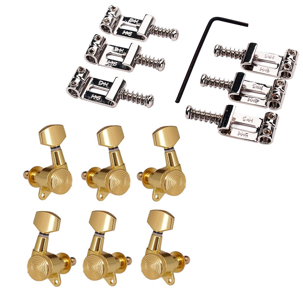 6pcs Electric Guitar Bridge Saddles+3R3L Guitar Tuning Pegs for Strat Tele