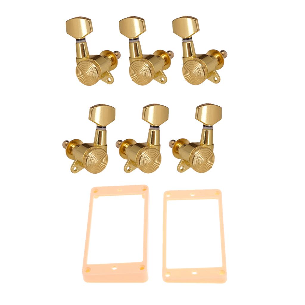 2pcs Curved Humbucker Pickup Mounting Rings+3R3L Guitar Tuning Pegs for LP