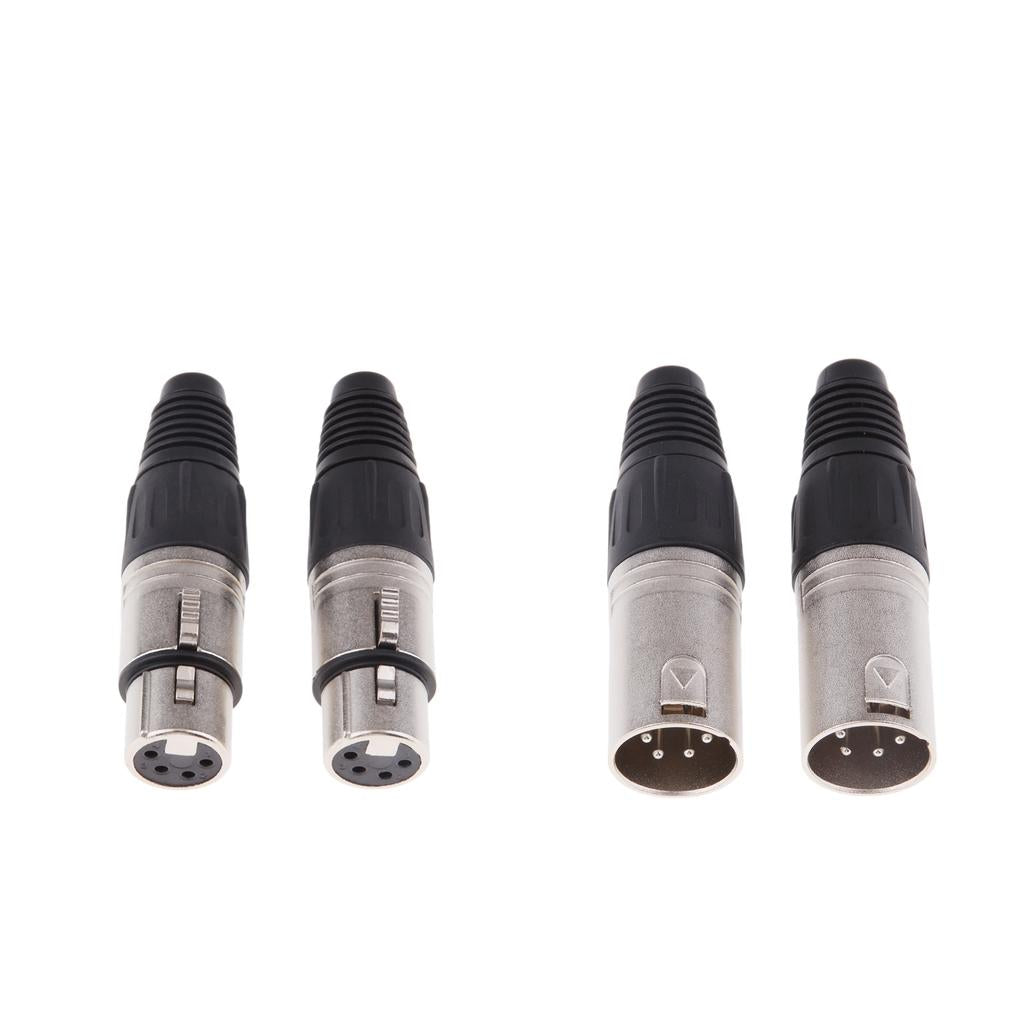 4x Metal 4Pin/4P XLR Connector Plug Male+Female Audio Microphone Connector
