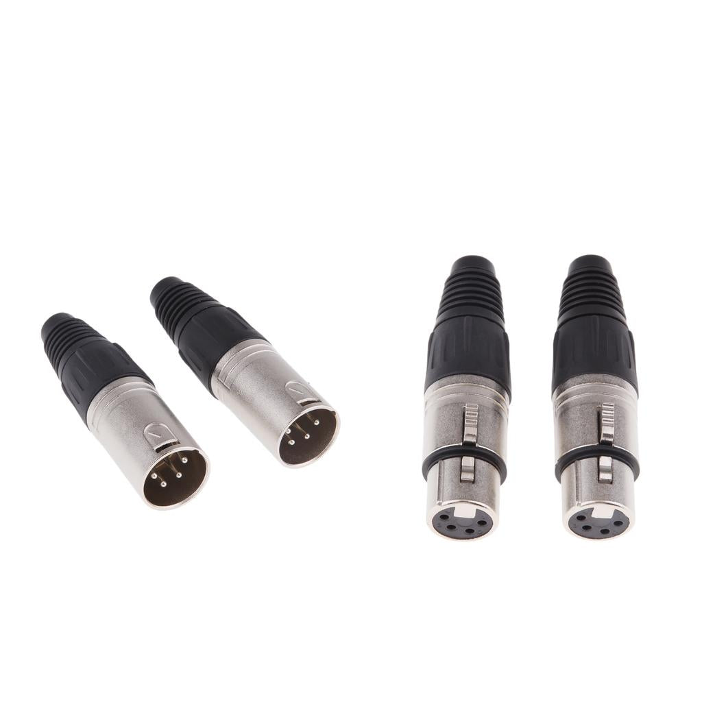 4x Metal 4Pin/4P XLR Connector Plug Male+Female Audio Microphone Connector