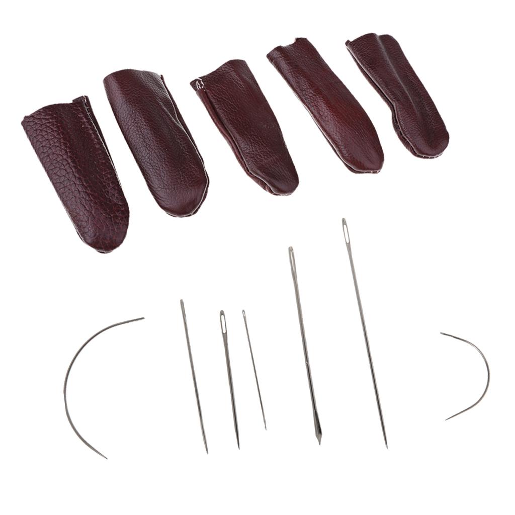 7pcs Hand Repair Upholstery Sewing Needles + 5pcs Leather Finger Protectors