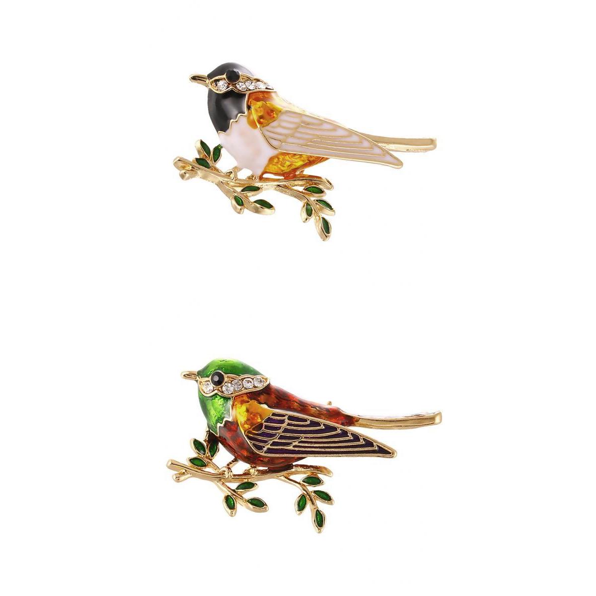 2 Pieces Fashion Women's Enamel Bird Animal Brooch Pin Crystal Jewelry Gift
