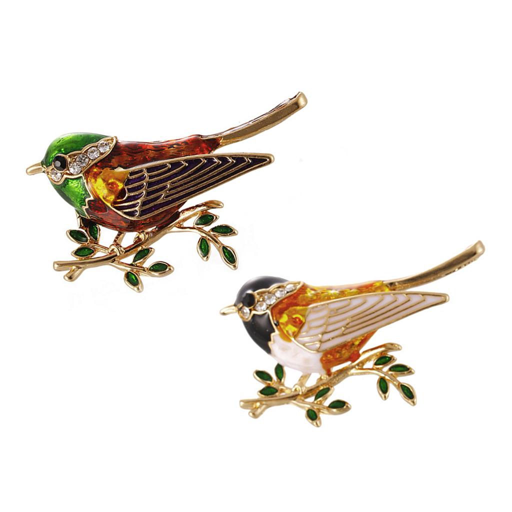 2 Pieces Fashion Women's Enamel Bird Animal Brooch Pin Crystal Jewelry Gift