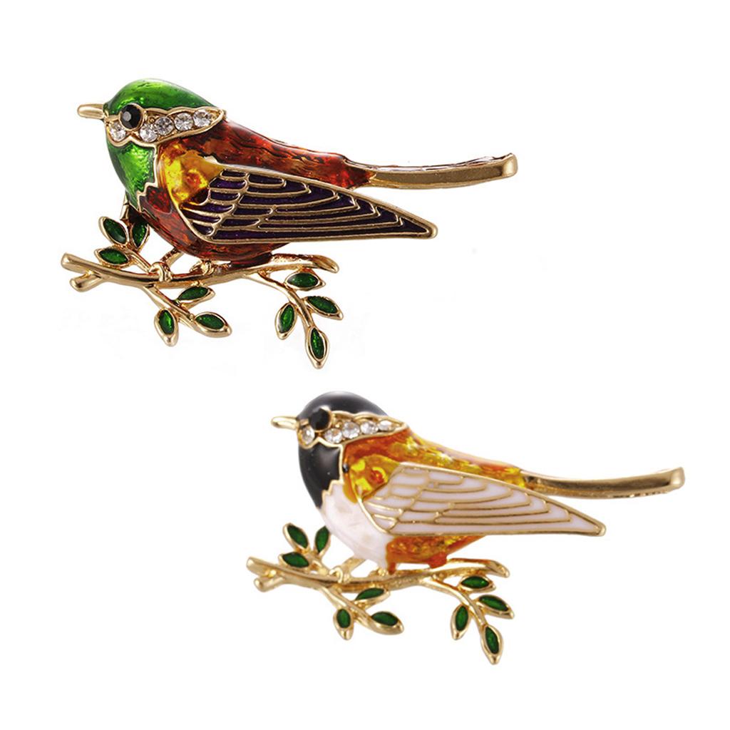 2 Pieces Fashion Women's Enamel Bird Animal Brooch Pin Crystal Jewelry Gift