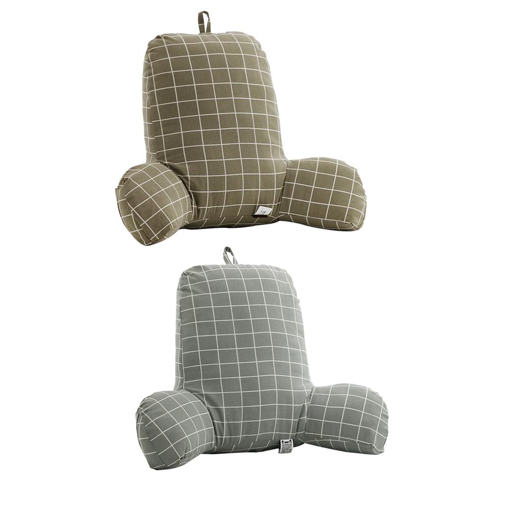 Bed Rest Reading Pillow Support for Adults Teens Kids Grey &Khaki Grid