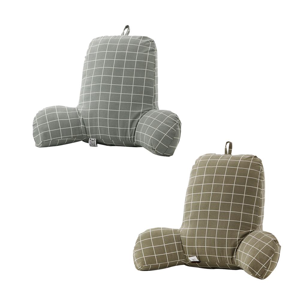 Bed Rest Reading Pillow Support for Adults Teens Kids Grey &Khaki Grid