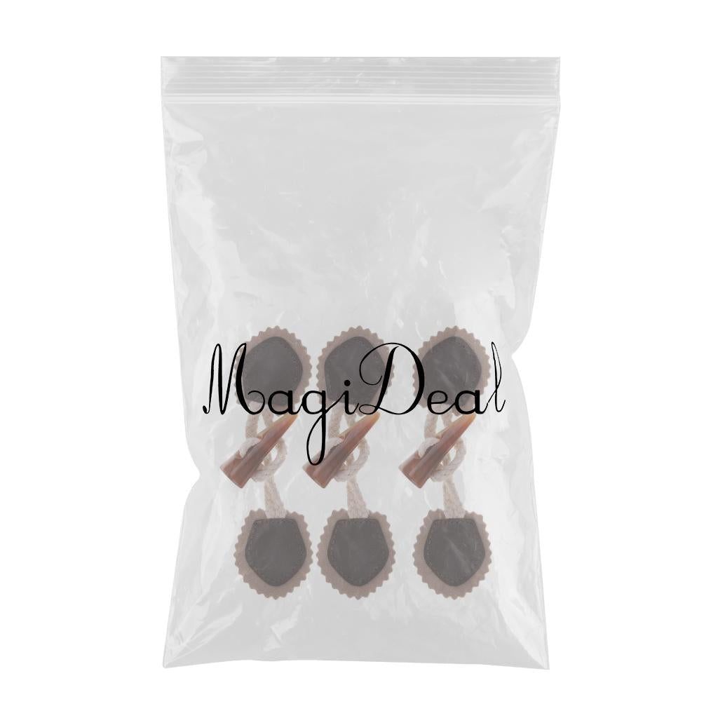 3 Pair Pu Leather Horn Toggle Sewing Closures Buttons For Coat Jacket Duffle