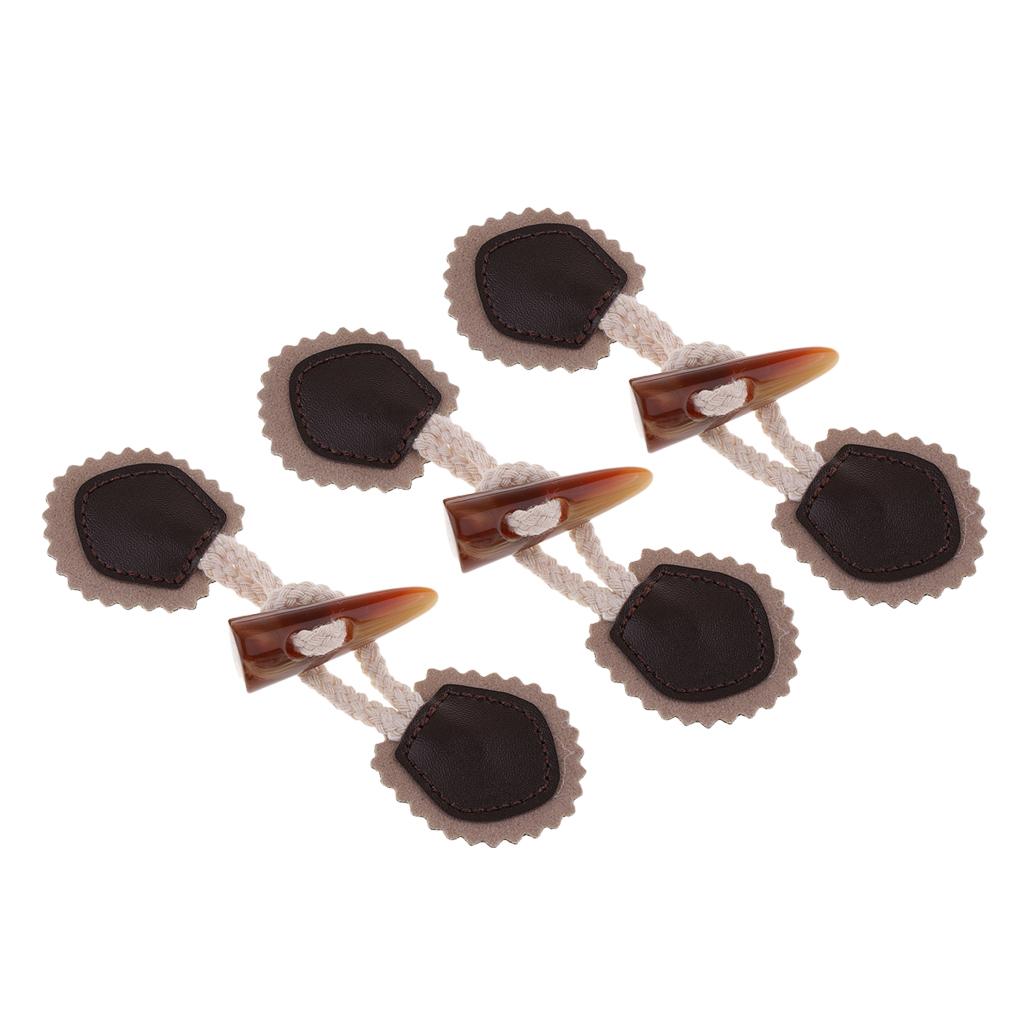 3 Pair Pu Leather Horn Toggle Sewing Closures Buttons For Coat Jacket Duffle