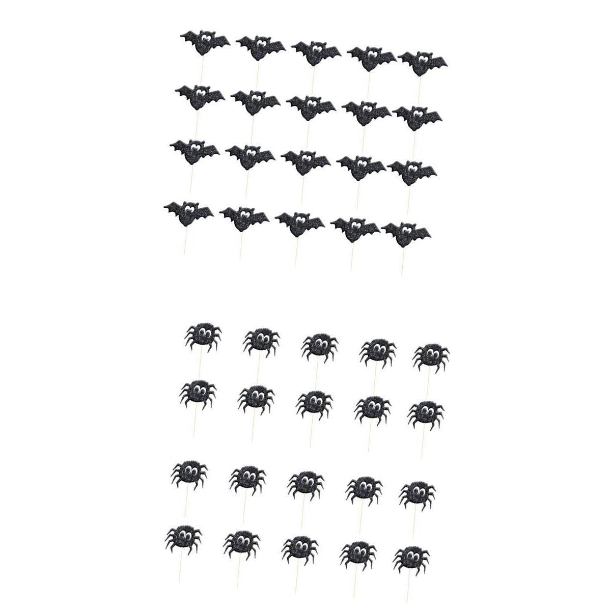 40pcs Glitter Paper Bat Spider Cake Cupcake Topper Halloween Party Supplies