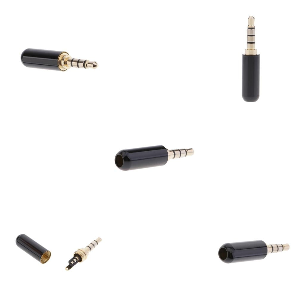 5x 3.5mm 1/8 TRRS 4 Pole Male Plug A/V Solder Connector Black"