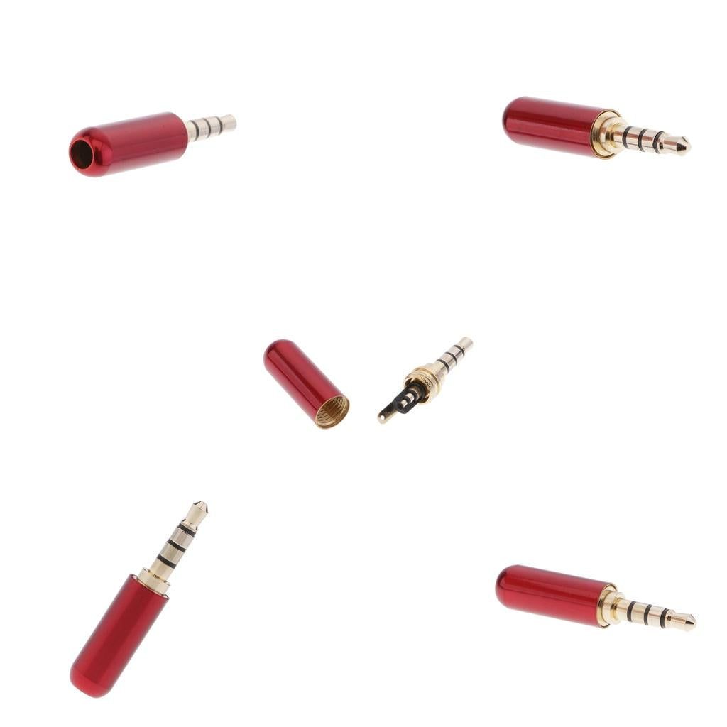 5x 3.5mm 1/8 TRRS 4 Pole Male Plug A/V Solder Connector Red"