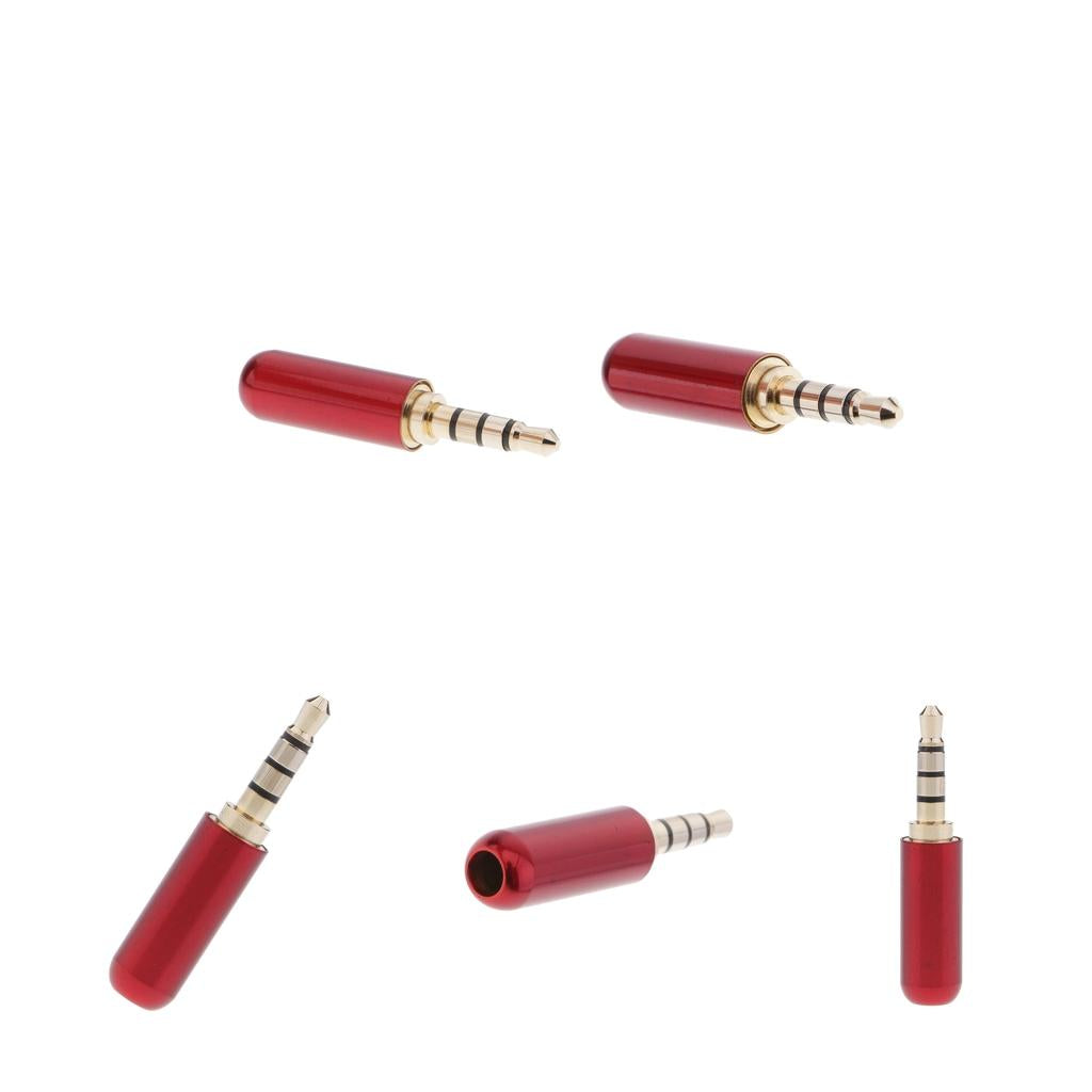 5x 3.5mm 1/8 TRRS 4 Pole Male Plug A/V Solder Connector Red"