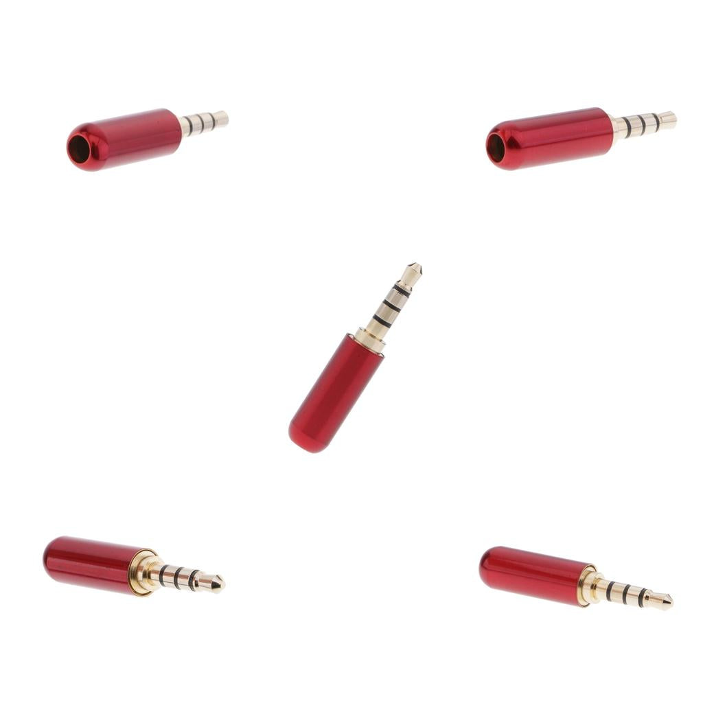 5x 3.5mm 1/8 TRRS 4 Pole Male Plug A/V Solder Connector Red"
