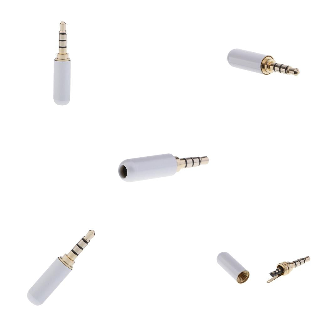 5x 3.5mm 1/8 TRRS 4 Pole Male Plug A/V Solder Connector White"
