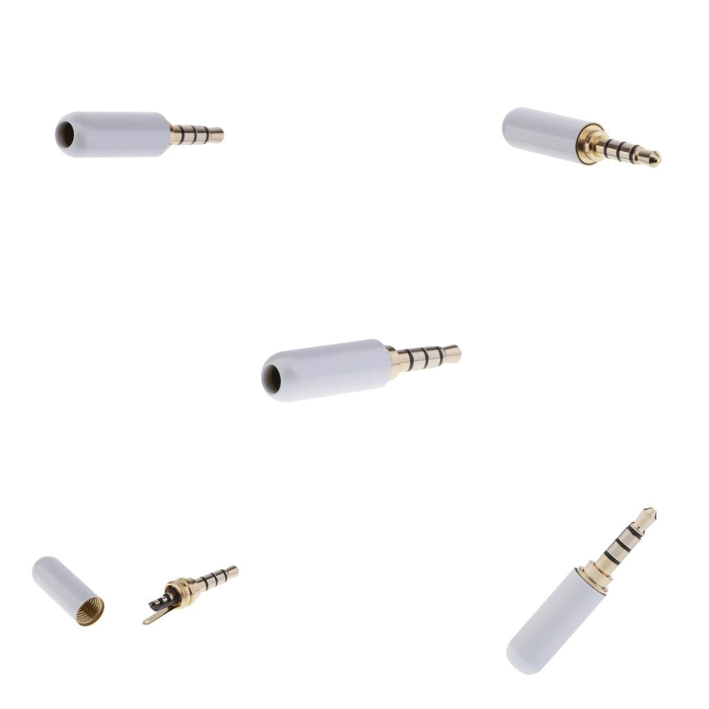 5x 3.5mm 1/8 TRRS 4 Pole Male Plug A/V Solder Connector White"