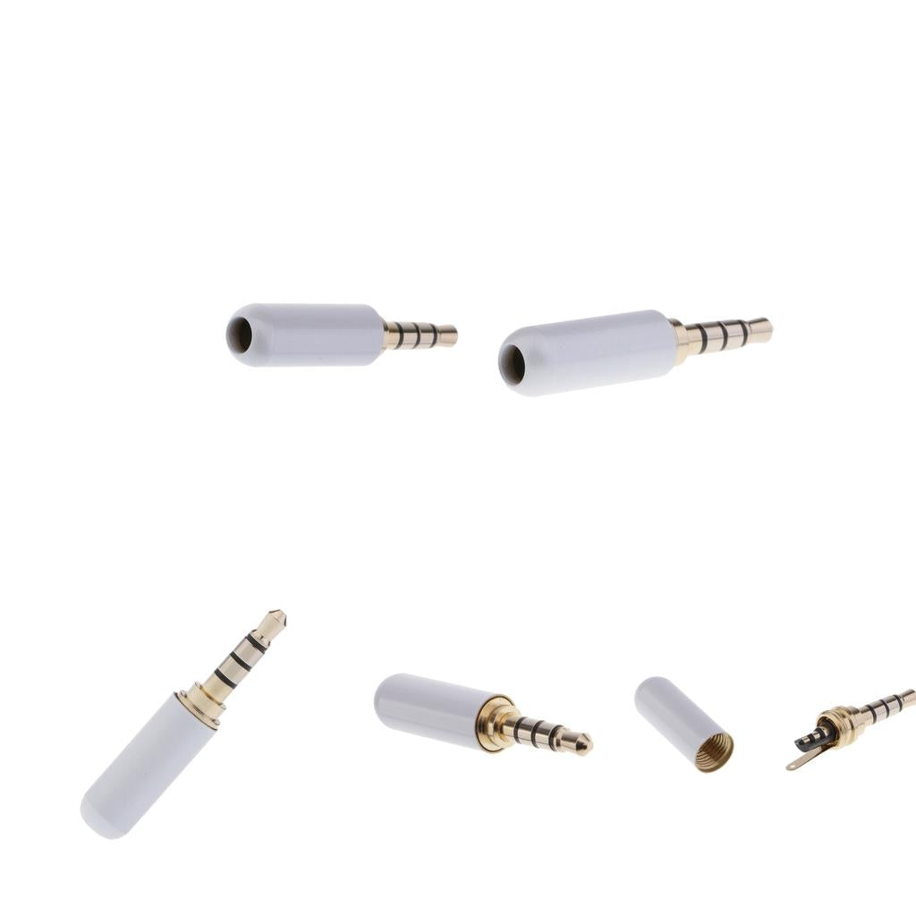 5x 3.5mm 1/8 TRRS 4 Pole Male Plug A/V Solder Connector White"