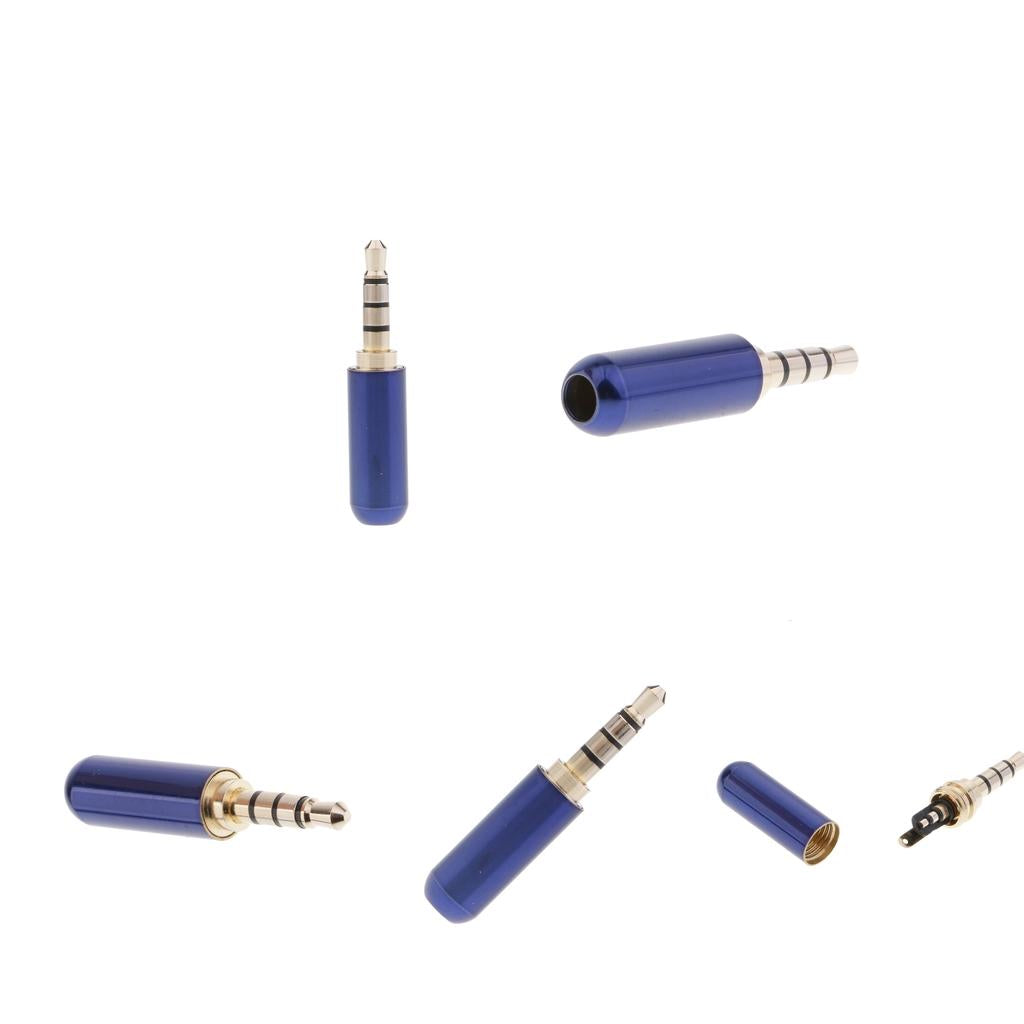 5x 3.5mm 1/8 TRRS 4 Pole Male Plug A/V Solder Connector Blue"