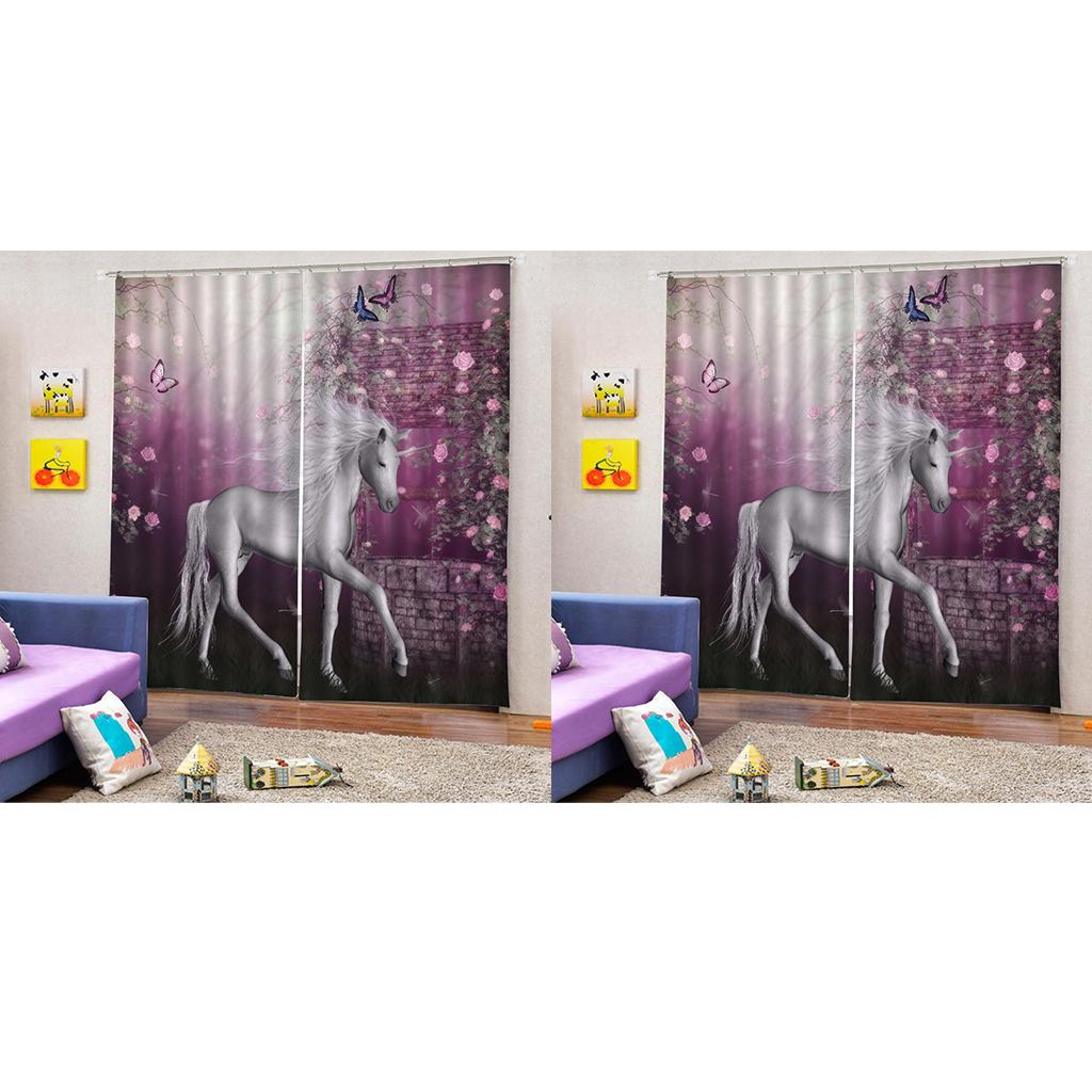2 Set of 2 Panels Digital Photo Printing 3D Curtains Aminals Unicorn