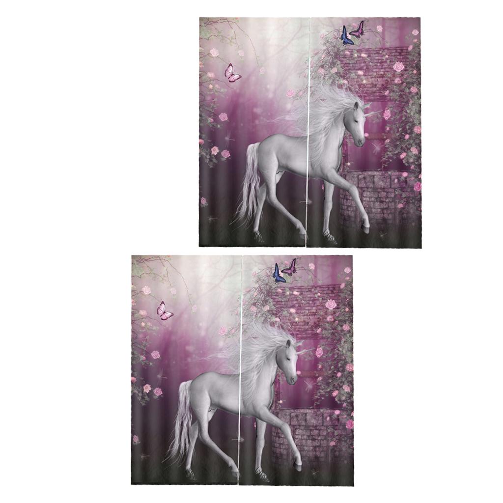 2 Set of 2 Panels Digital Photo Printing 3D Curtains Aminals Unicorn