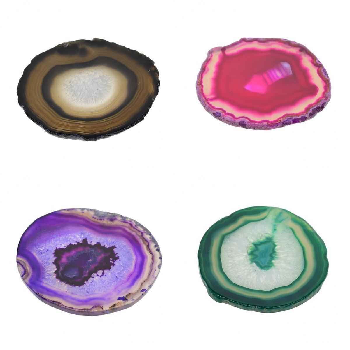 4pcs 80-100mm Trimmed Agate Quartz Crystal Slice Coaster Home Ornament Mixed