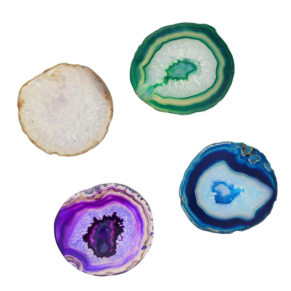 4x Natural Agate Quartz Crystal Slice Coaster Home Ornament 80-100mm Mixed 2