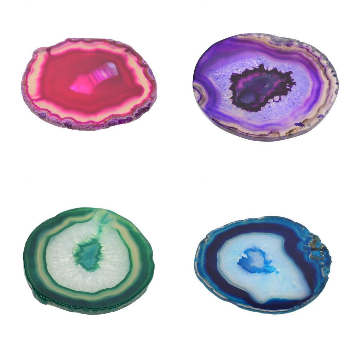 4x Natural Agate Quartz Crystal Slice Coaster Home Ornament 80-100mm Mixed 3