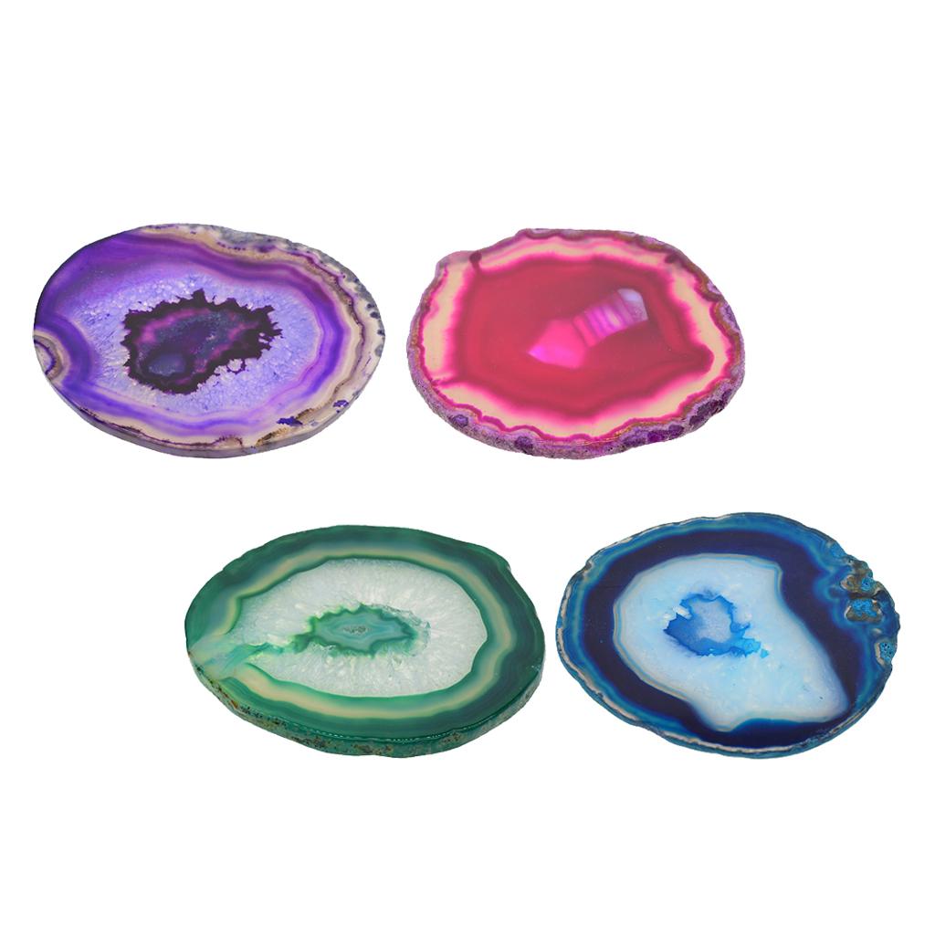 4x Natural Agate Quartz Crystal Slice Coaster Home Ornament 80-100mm Mixed 3