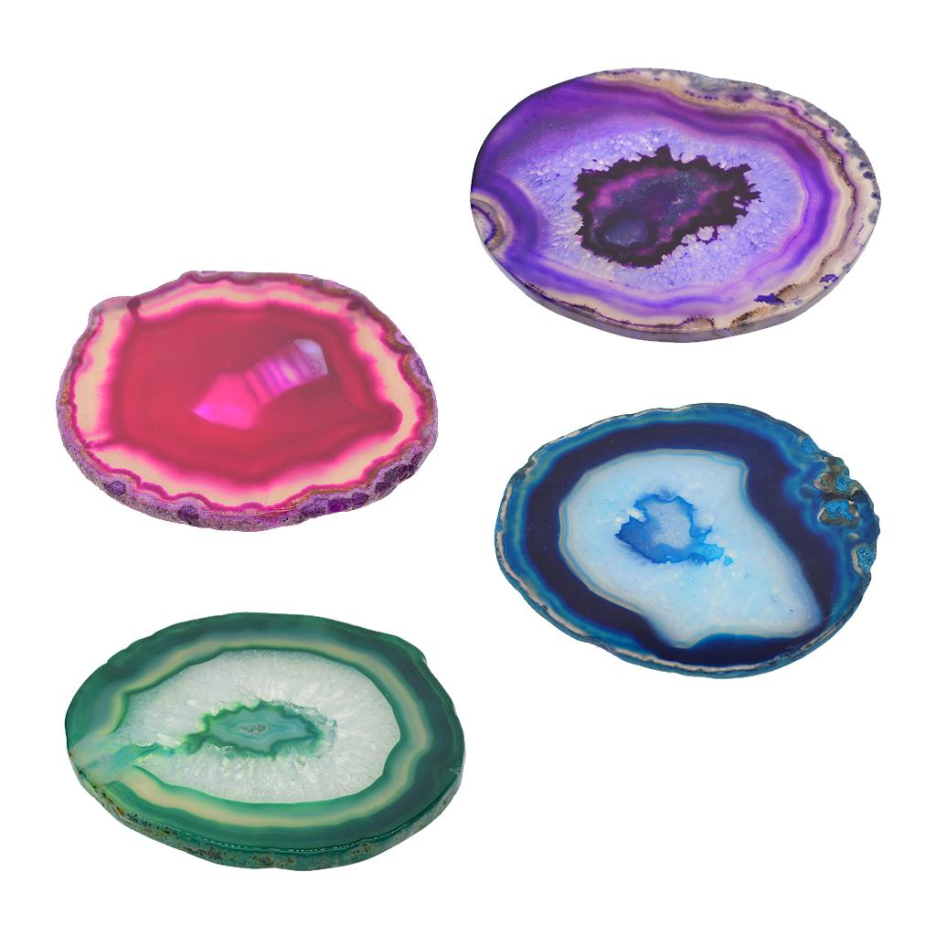4x Natural Agate Quartz Crystal Slice Coaster Home Ornament 80-100mm Mixed 3