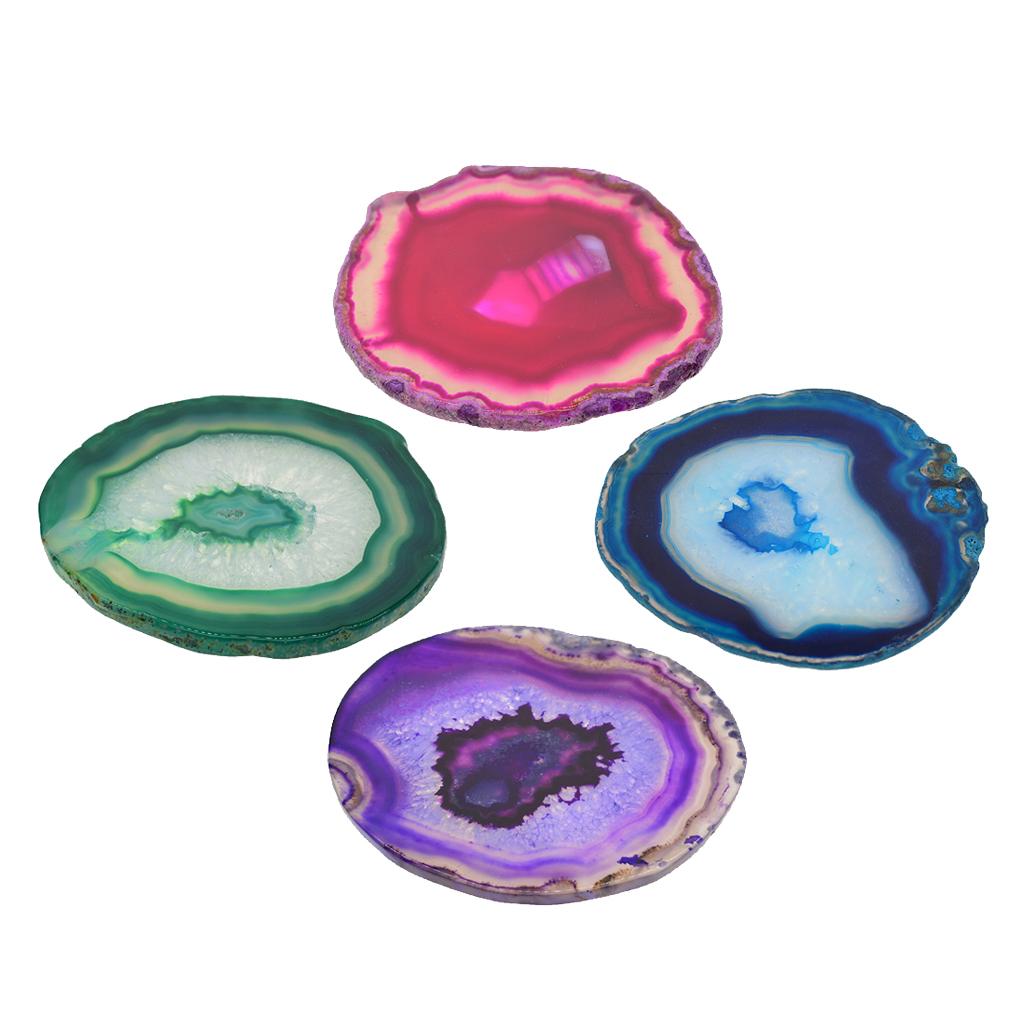 4x Natural Agate Quartz Crystal Slice Coaster Home Ornament 80-100mm Mixed 3