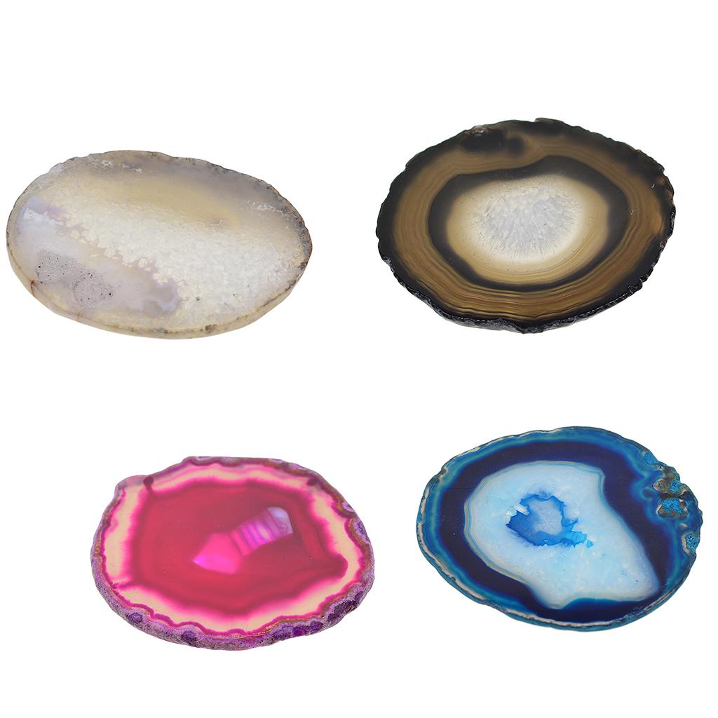 4x Natural Agate Quartz Crystal Slice Coaster Home Ornament 80-100mm Mixed 4