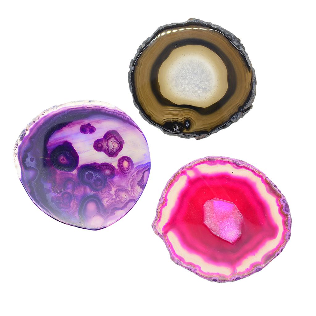 3x Natural Agate Quartz Crystal Slice Coaster Home Ornament 80-100mm 6#