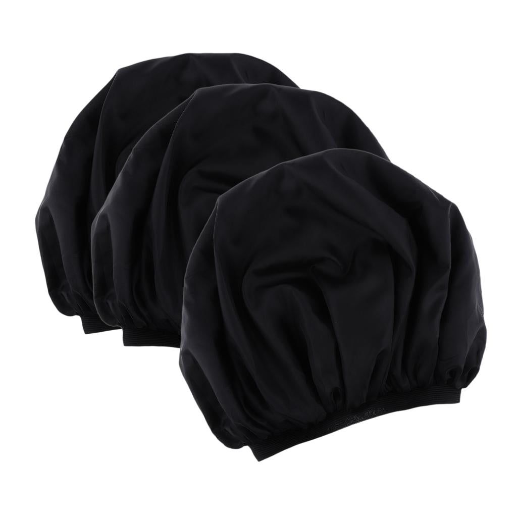 3x Women Shower Cap Waterproof Elastic Bathing Hair Bonnet Head Cover Black
