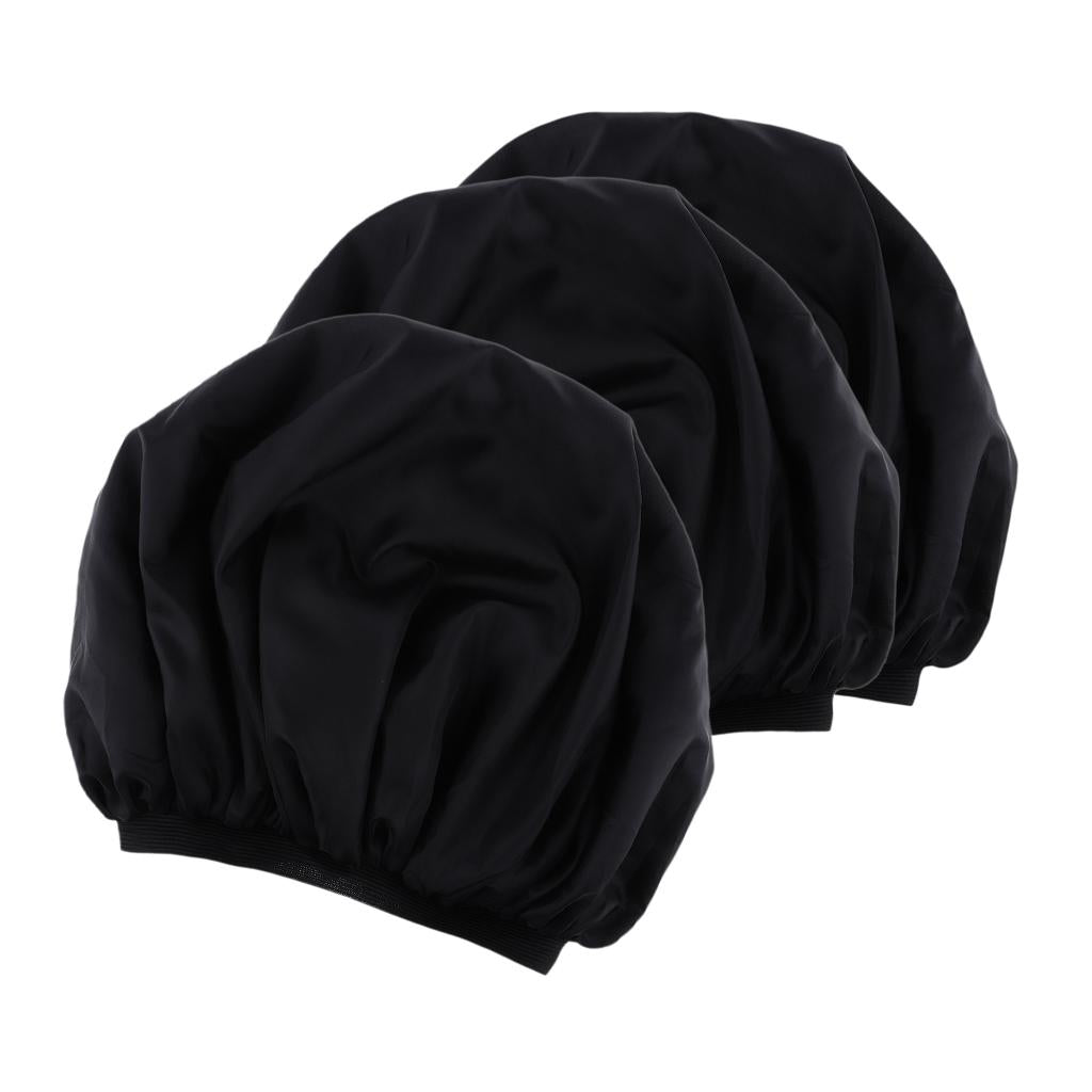 3x Women Shower Cap Waterproof Elastic Bathing Hair Bonnet Head Cover Black