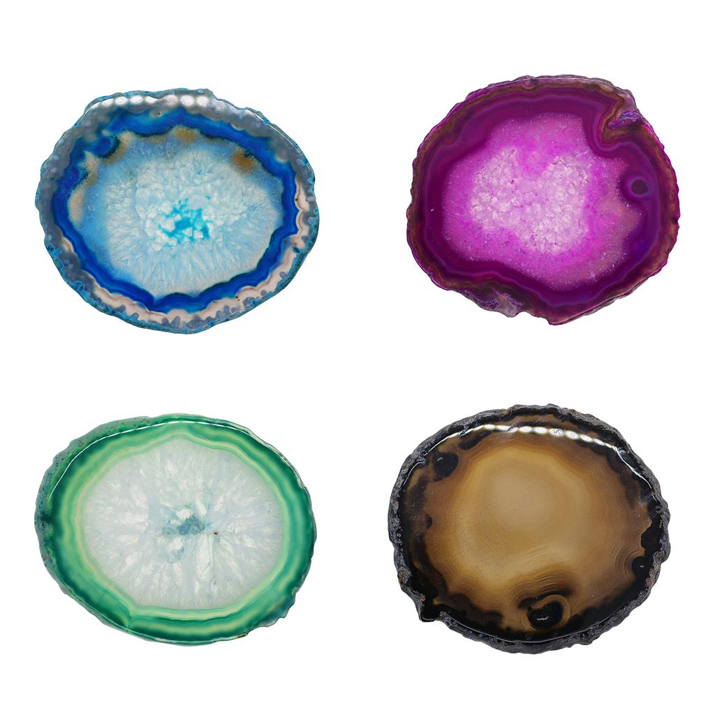 4x Natural Agate Quartz Crystal Slice Coaster Home Ornament 80-100mm 2#