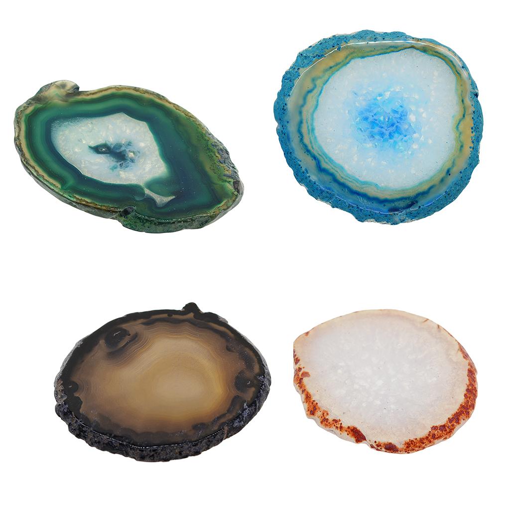 4x Natural Agate Quartz Crystal Slice Coaster Home Ornament 80-100mm 3#
