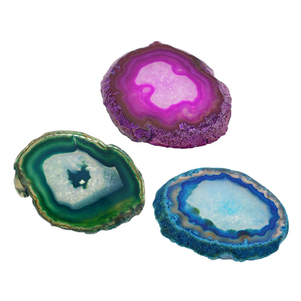 3x Natural Agate Quartz Crystal Slice Coaster Home Ornament 80-100mm 7#