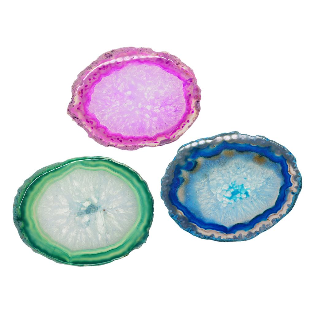 3x Natural Agate Quartz Crystal Slice Coaster Home Ornament 80-100mm 7#