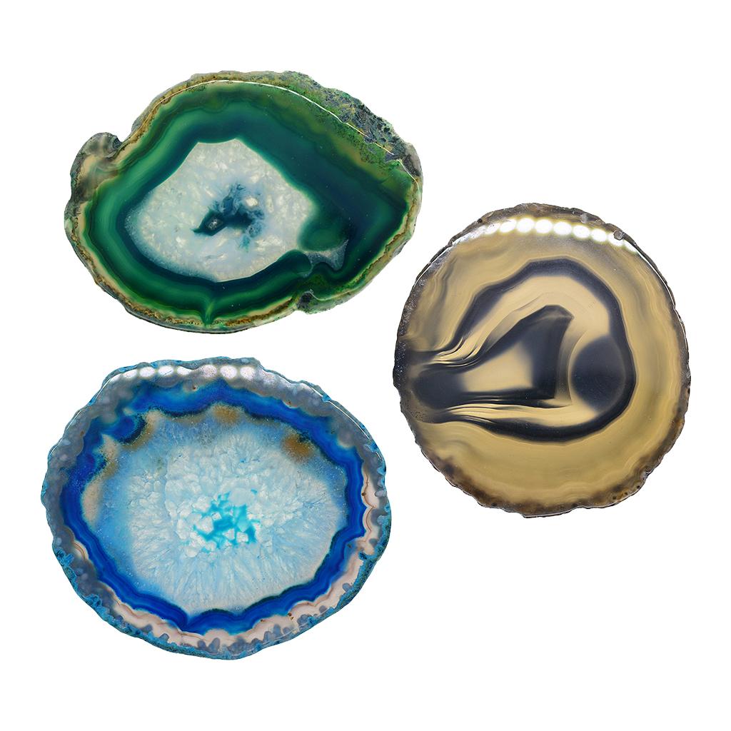 3x Natural Agate Quartz Crystal Slice Coaster Home Ornament 80-100mm 8#
