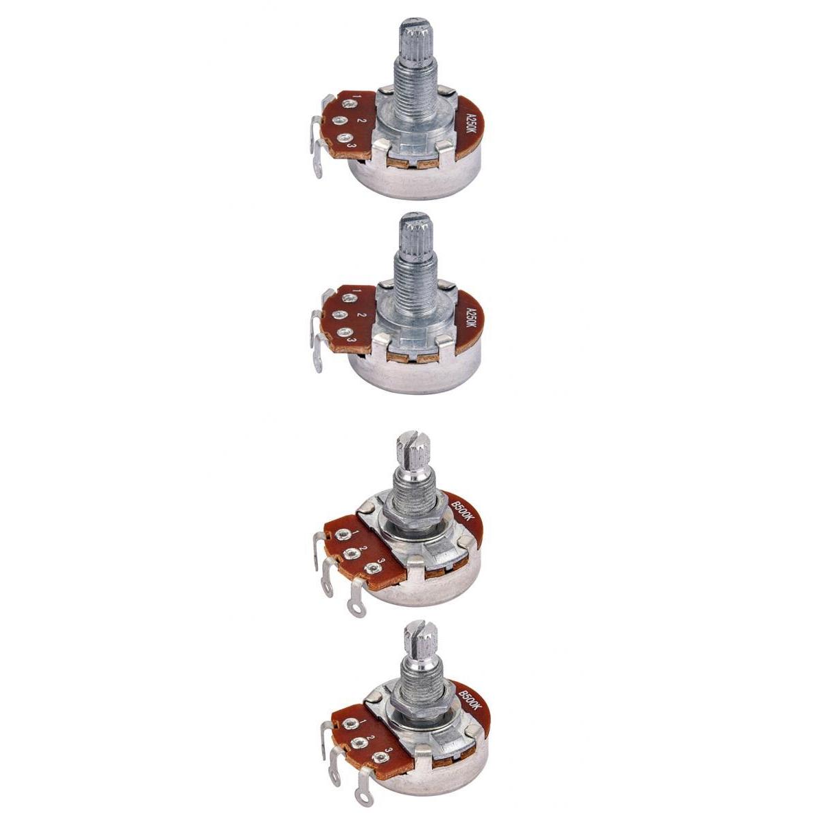 4 Pieces Audio Potentiometer Pots for Electric Guitars Bass A250K/B500K