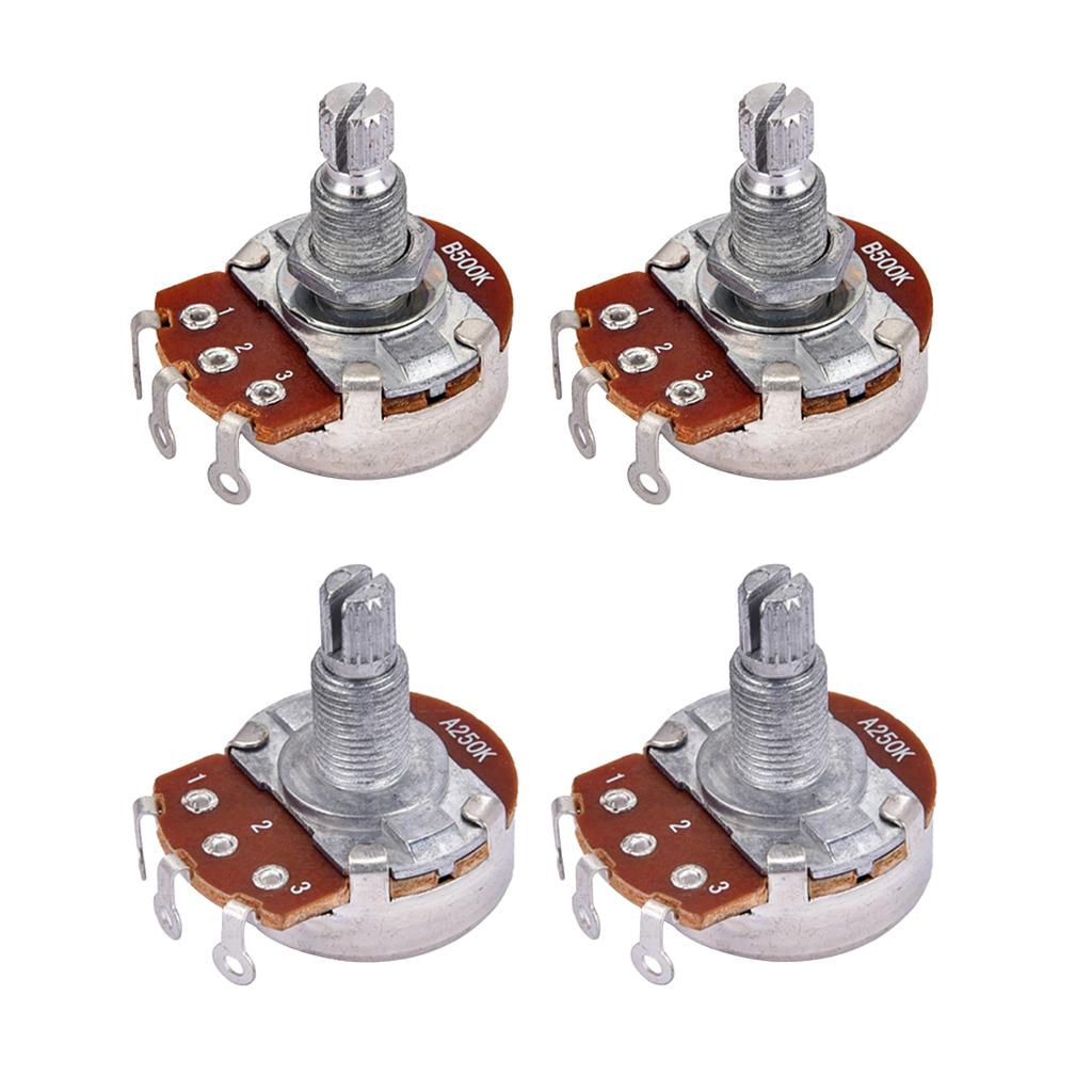 4 Pieces Audio Potentiometer Pots for Electric Guitars Bass A250K/B500K