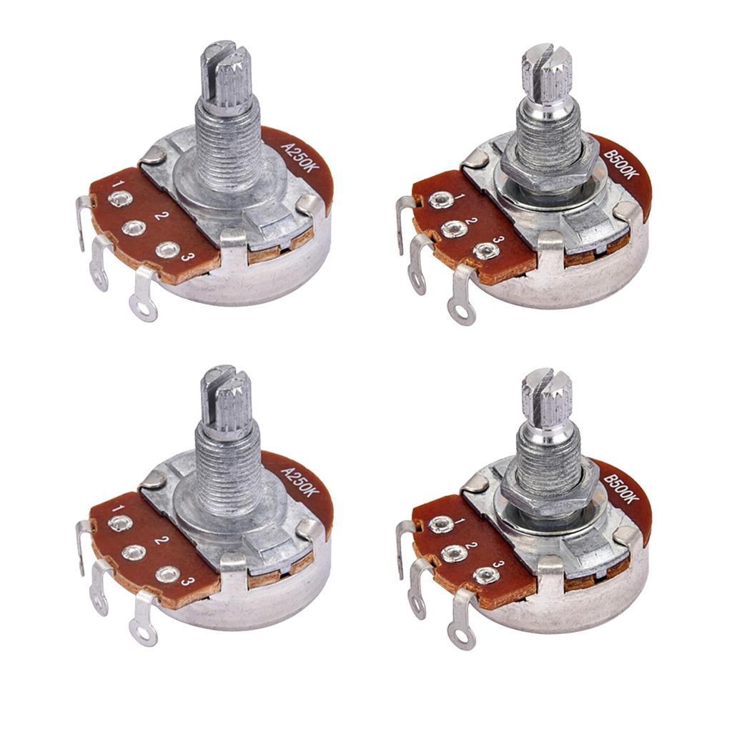 4 Pieces Audio Potentiometer Pots for Electric Guitars Bass A250K/B500K