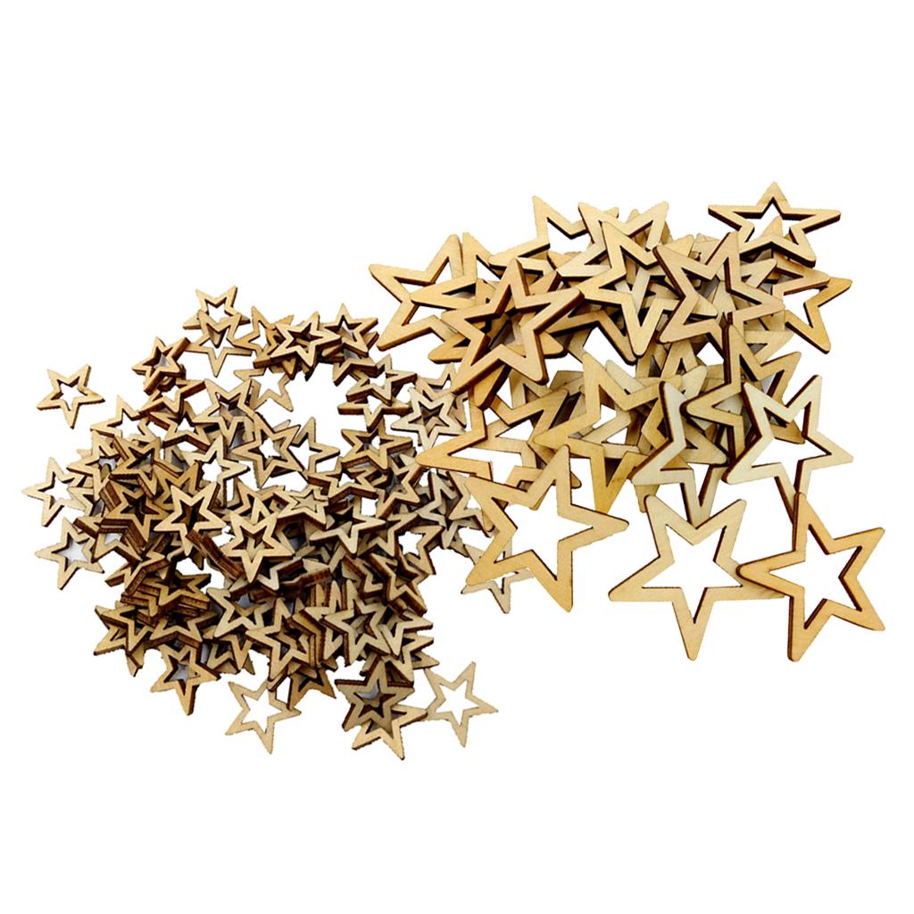 130 Pieces Assorted Unfinished Hollow Star Wooden Embellishments 40mm+20mm
