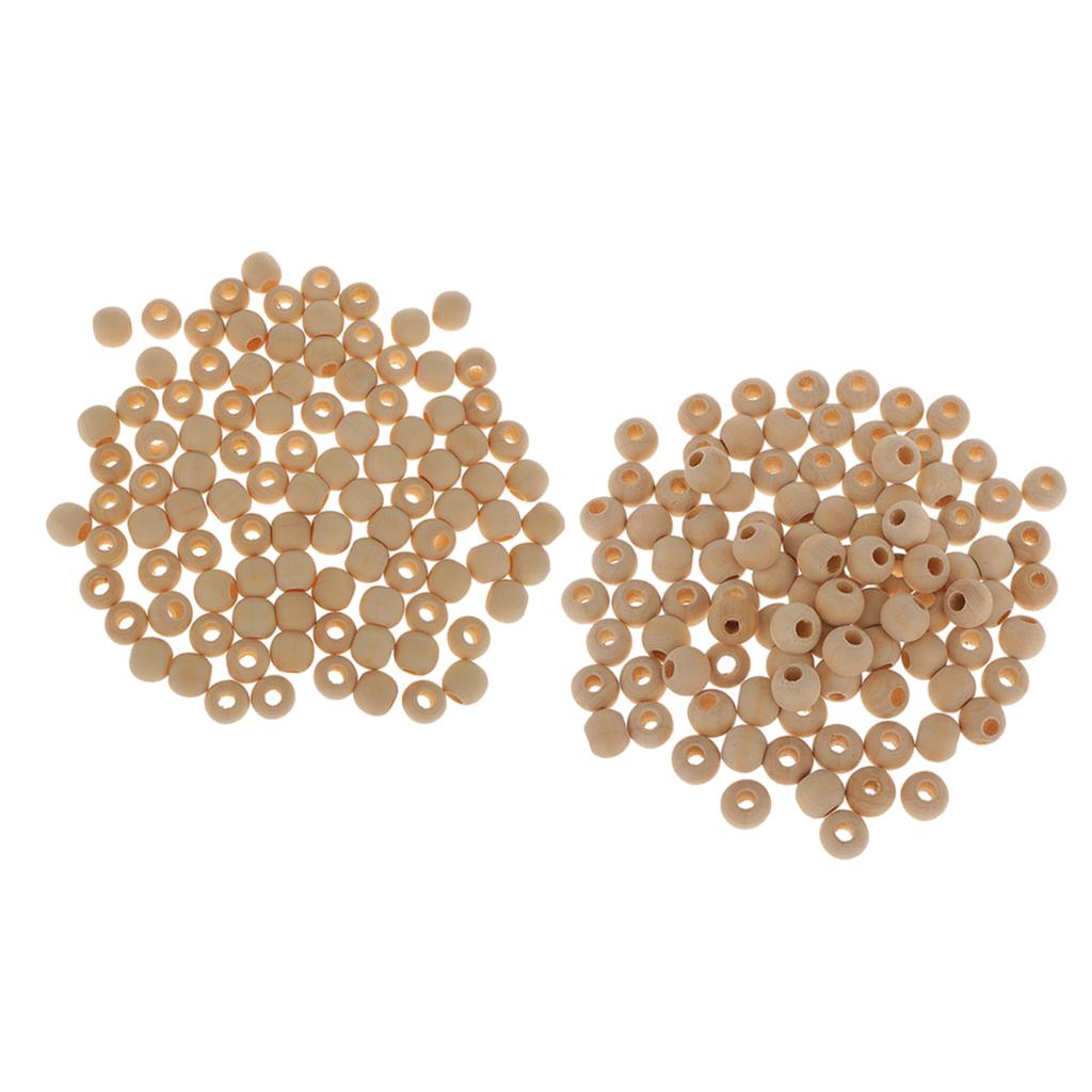 200Pcs Natural Plain Round Unfinished Wooden Loose Spacer Beads 12mm+10mm