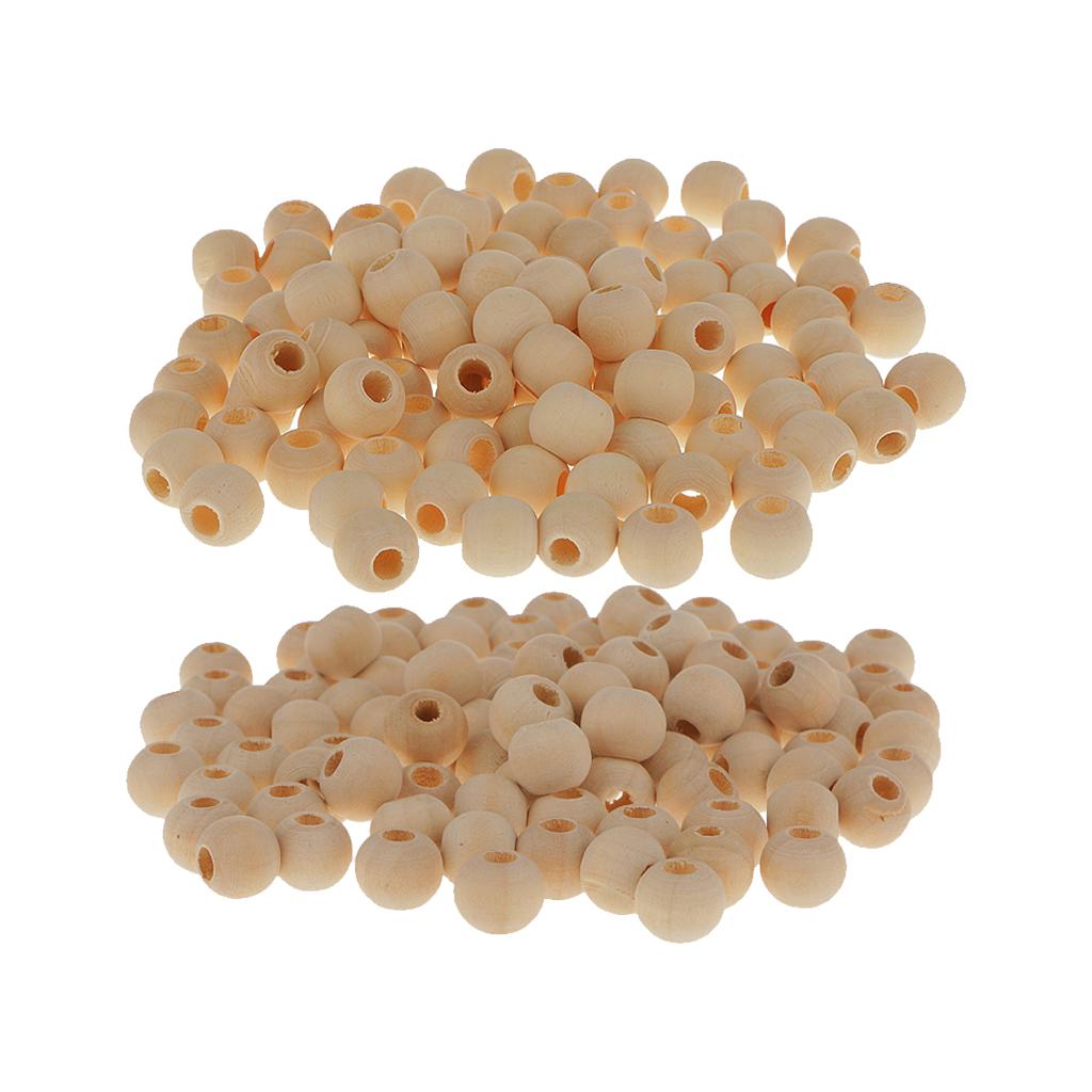 200Pcs Natural Plain Round Unfinished Wooden Loose Spacer Beads 12mm+10mm