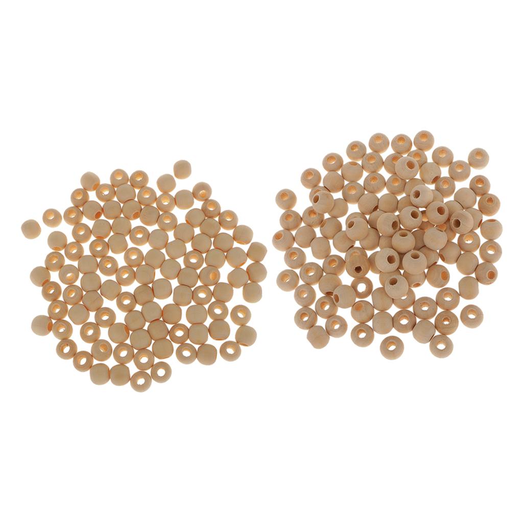 200Pcs Natural Plain Round Unfinished Wooden Loose Spacer Beads 12mm+10mm