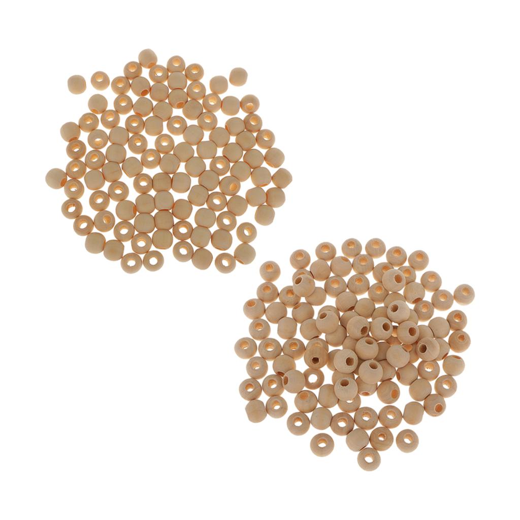 200Pcs Natural Plain Round Unfinished Wooden Loose Spacer Beads 12mm+10mm