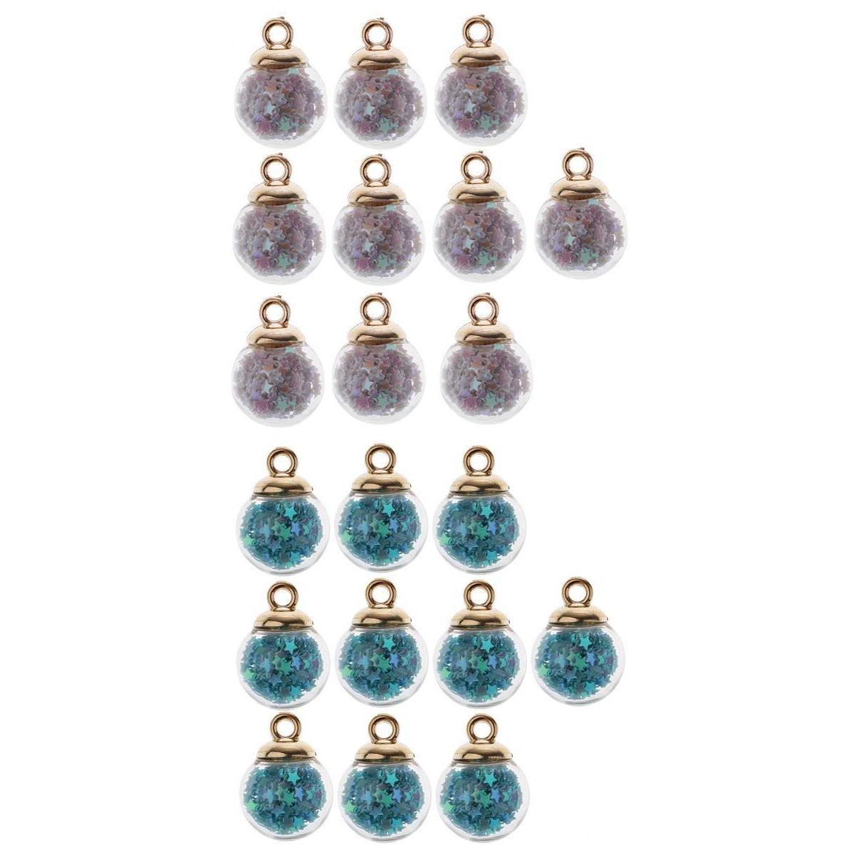 20Pcs 16mm Tiny Star Glass Ball Charm Pendant DIY Craft white +light blue